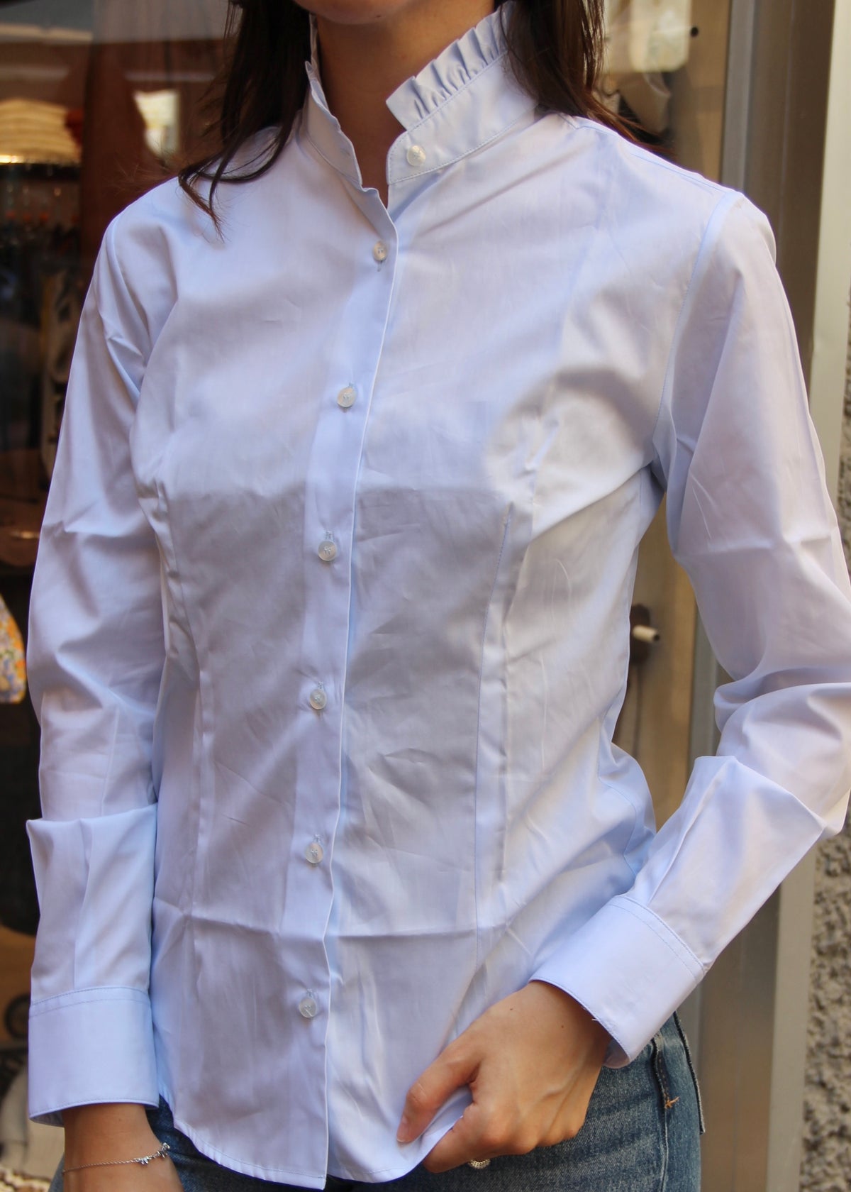 Camicia colletto alla coreana con Rouches
