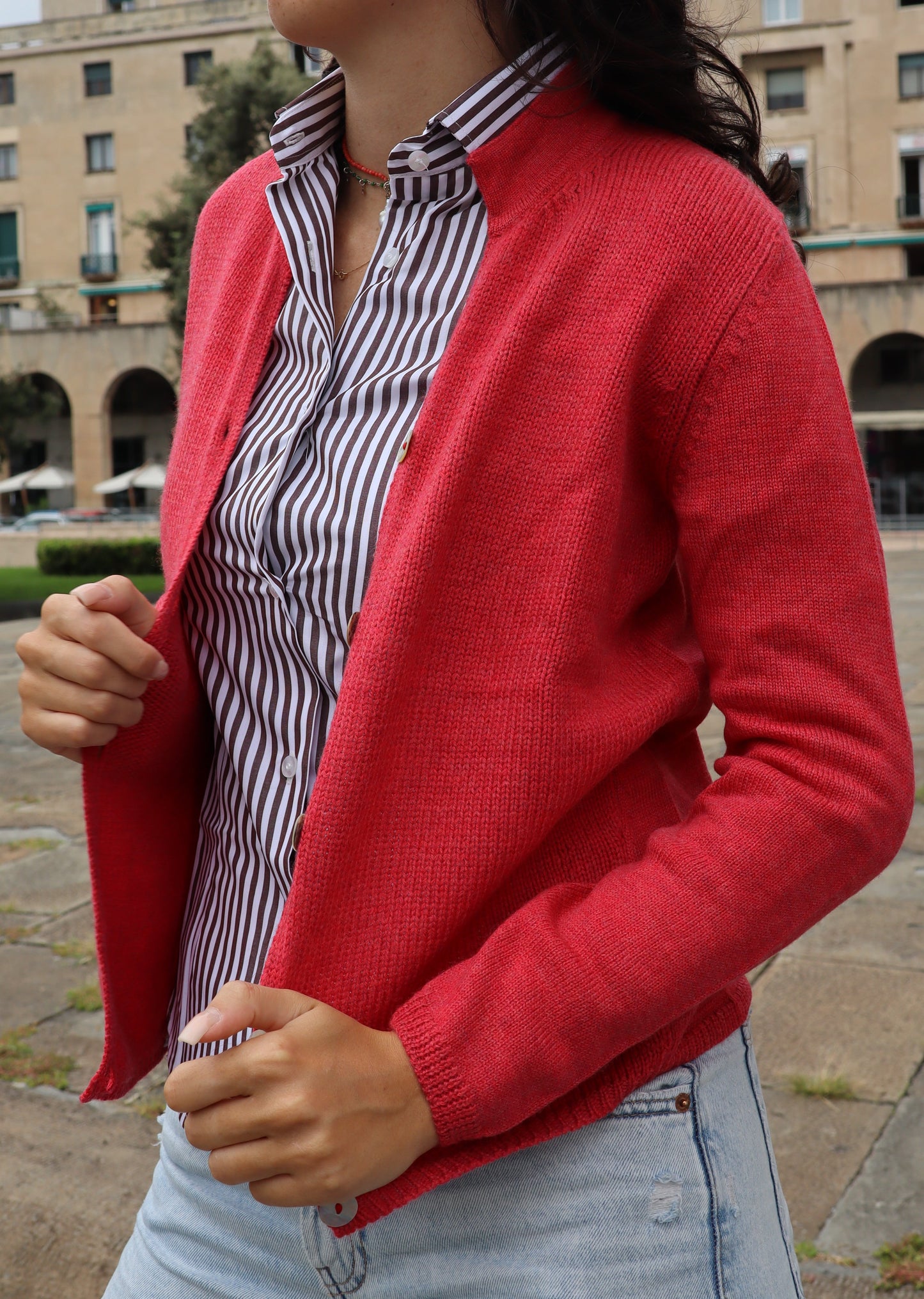 Cardigan colletto coreana - lana Merino