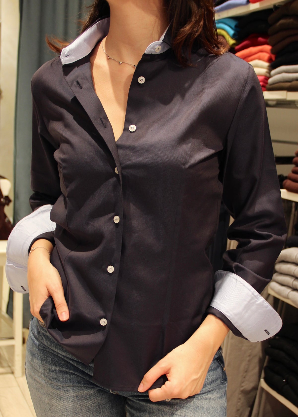 Camicia colletto a contrasto Oxford