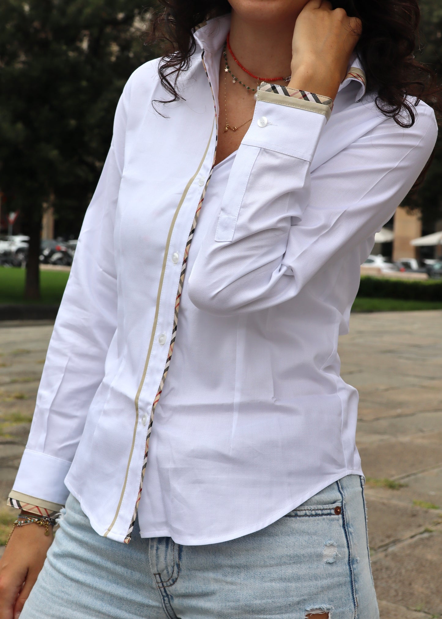 Camicia Oxford con bordini a contrasto