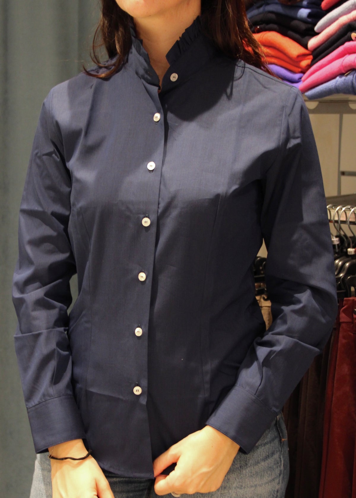 Camicia colletto alla coreana con Rouches