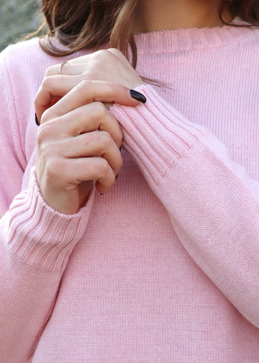 Maglione con scollo rotondo a coste - lana Merino