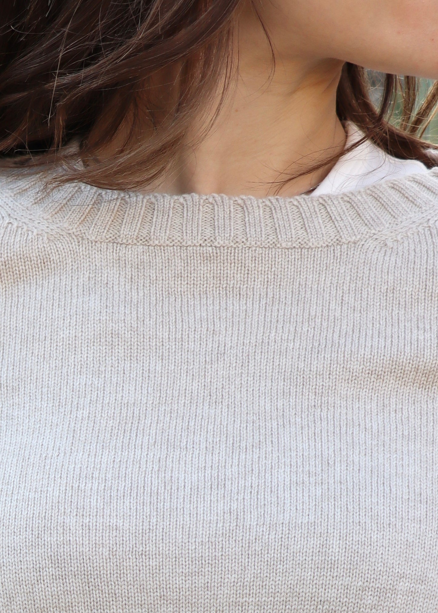 Maglione con scollo rotondo a coste - lana Merino