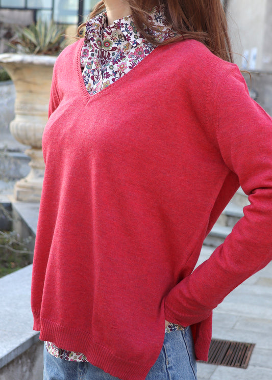 Maglione morbido con scollo a V profondo - lana Merino