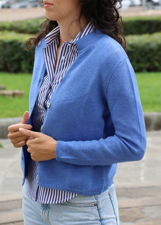 Cardigan colletto coreana - lana Merino