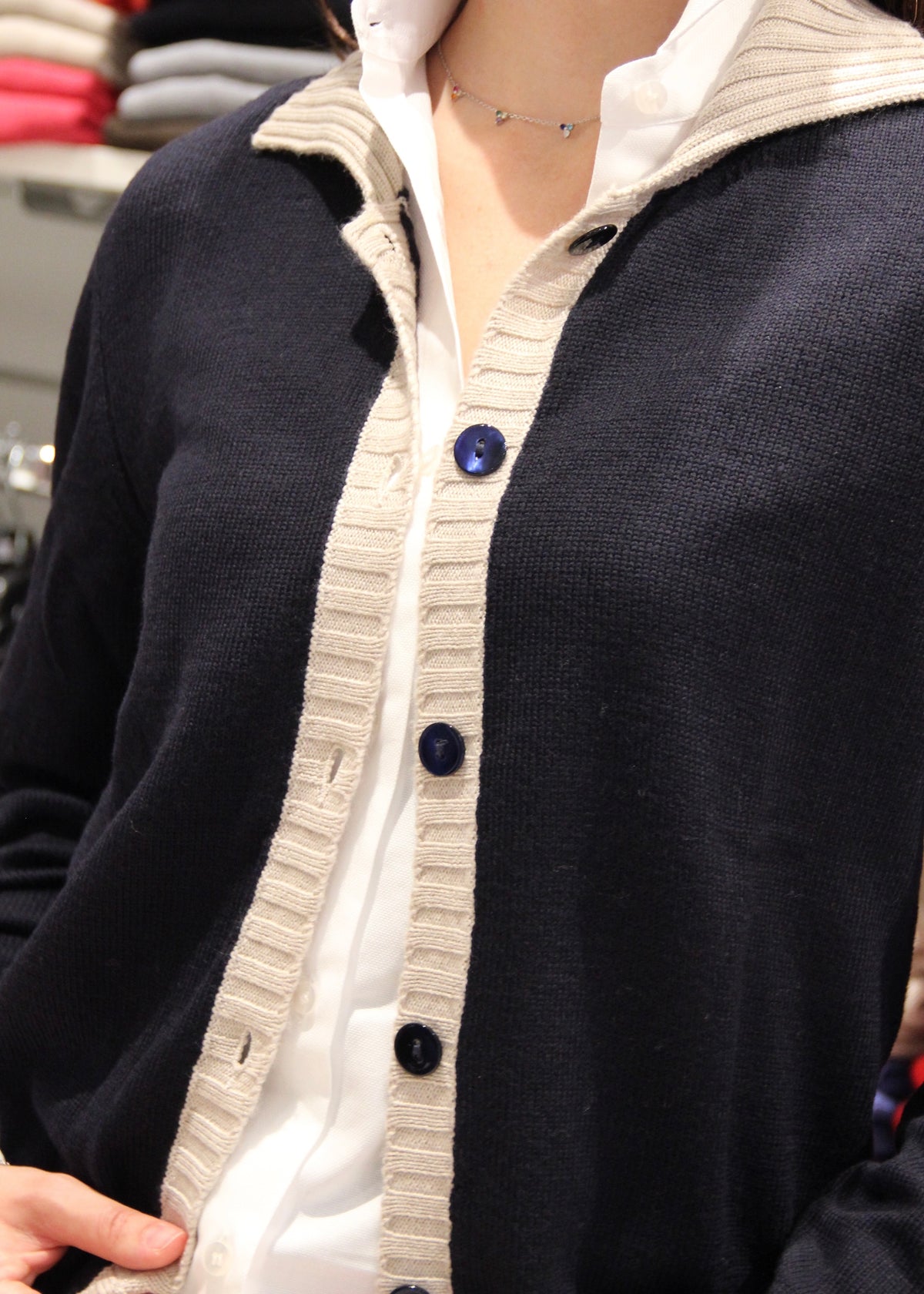 Cardigan colletto a coste BICOLOR - lana Merino