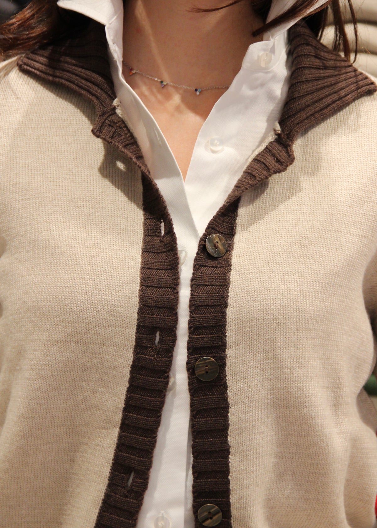 Cardigan colletto a coste BICOLOR - lana Merino