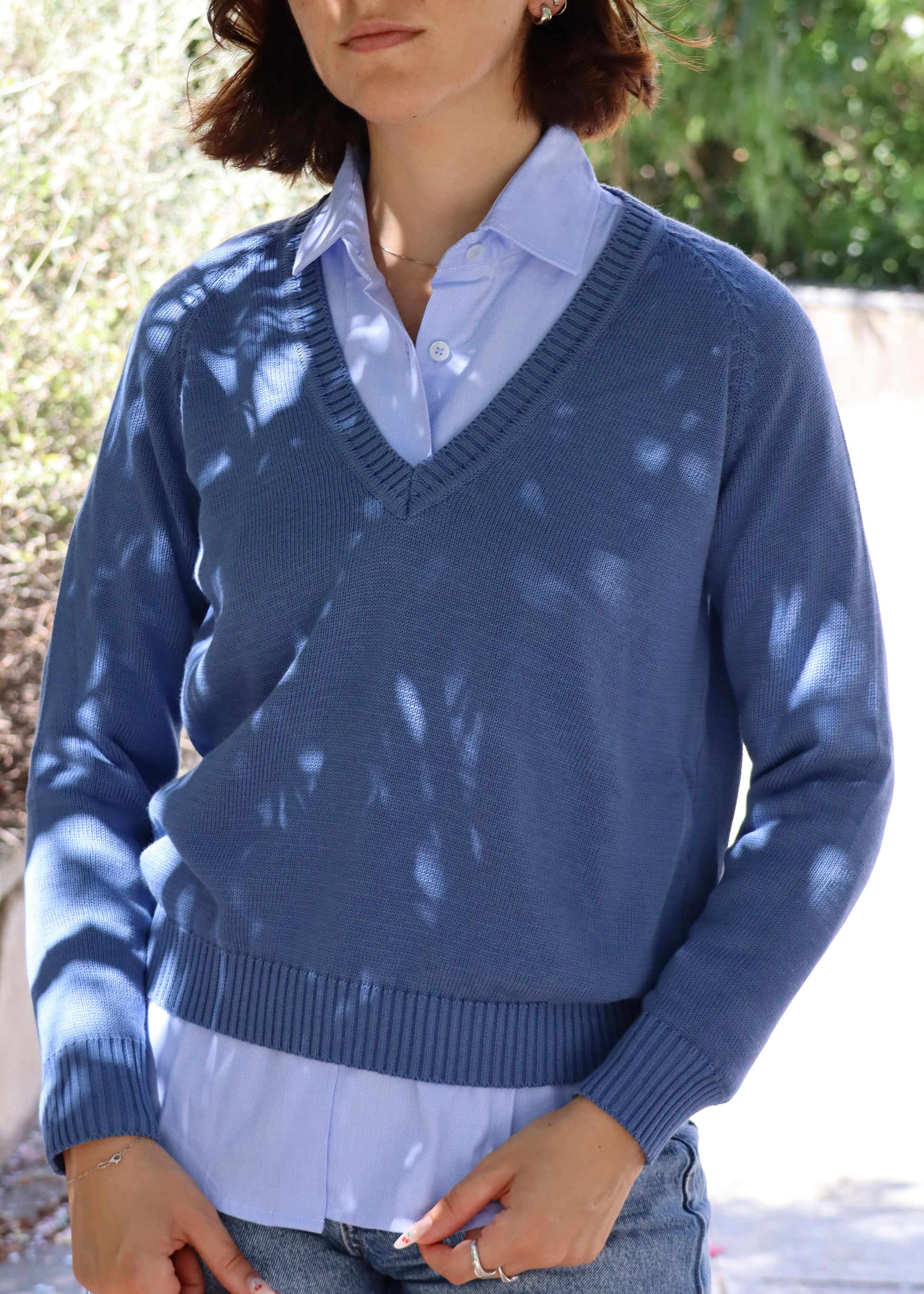 Maglione Donna Scollo A V In Cotone Riciclato - Vestibilità Regular, Sostenibile - Foto 13